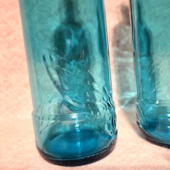 Seltzer Bottles Aqua Blue Glass Set of 2 VTG Antique Reproductions - Picture 3 of 6